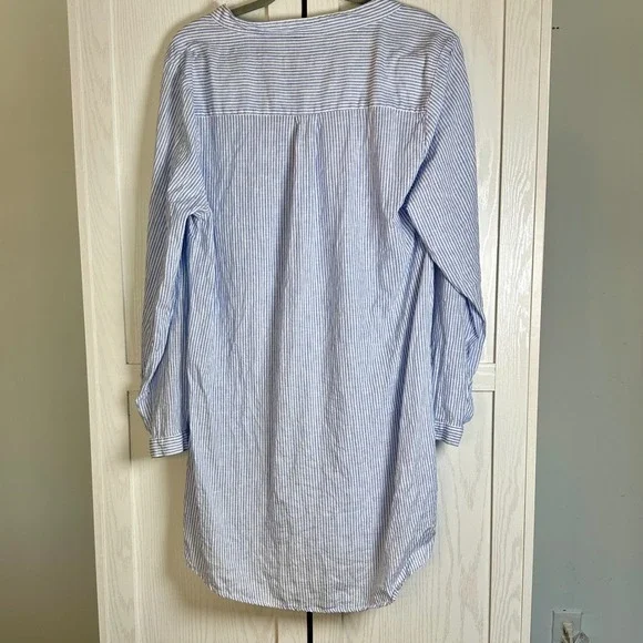 HIHO Bananakeet Blue Striped Linen Tunic Shirt Dress Long Sleeve size Large - Picture 3 of 9